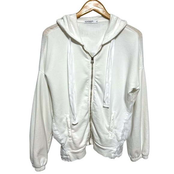 Stateside Hooded Zip Up Jacket‎ Women's Medium White Cotton Lightweight Made USA - Picture 1 of 7